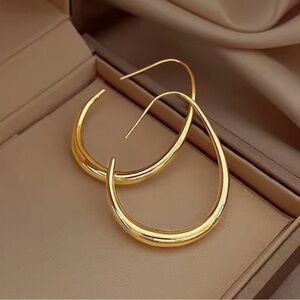 Glossy Smooth Oval Hoop Gold Earrings